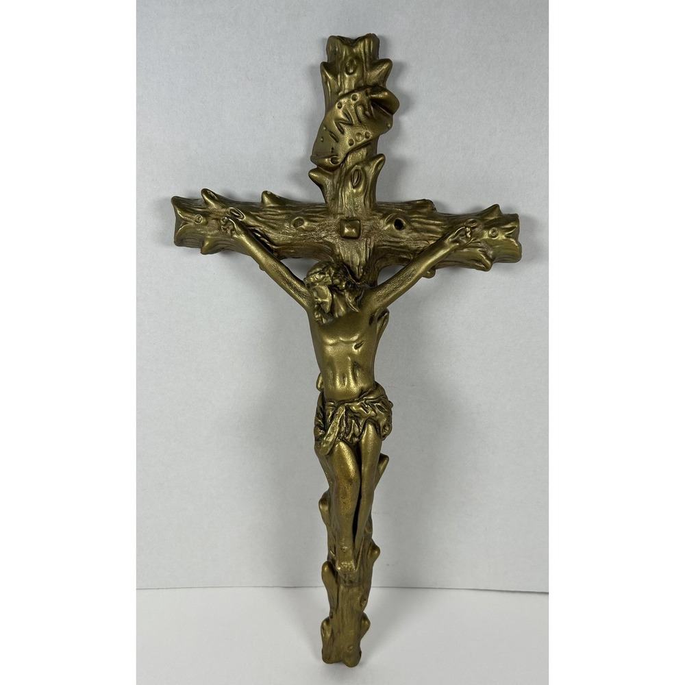 VTG Large 19.75" Catholic Crucifix Gold Wall Cross INRI Mid Century Modern